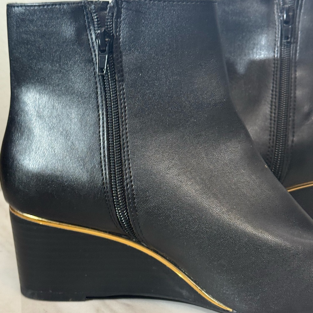 Women’s Black Ankle Wedge Booties - Sleek Zip Closure - Picture 5 of 7